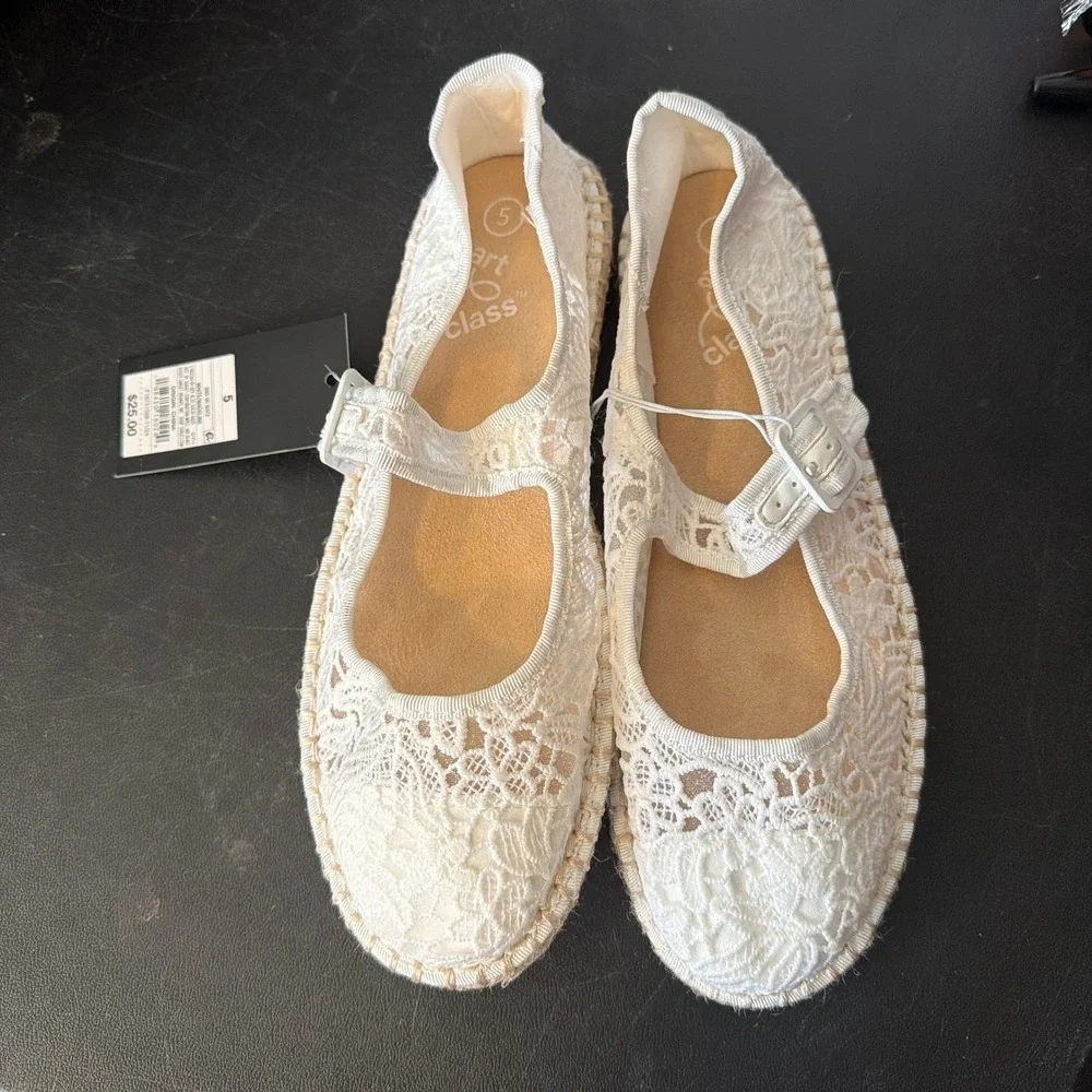 Art Class Kids White Lace Mary Jane Espadrille Flats Size‎ 1 Coquette NEW